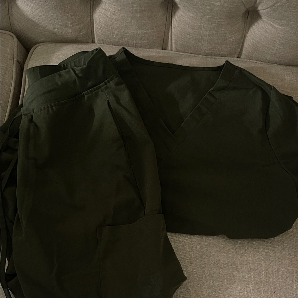 V-Neck Dark Green Scrub Set